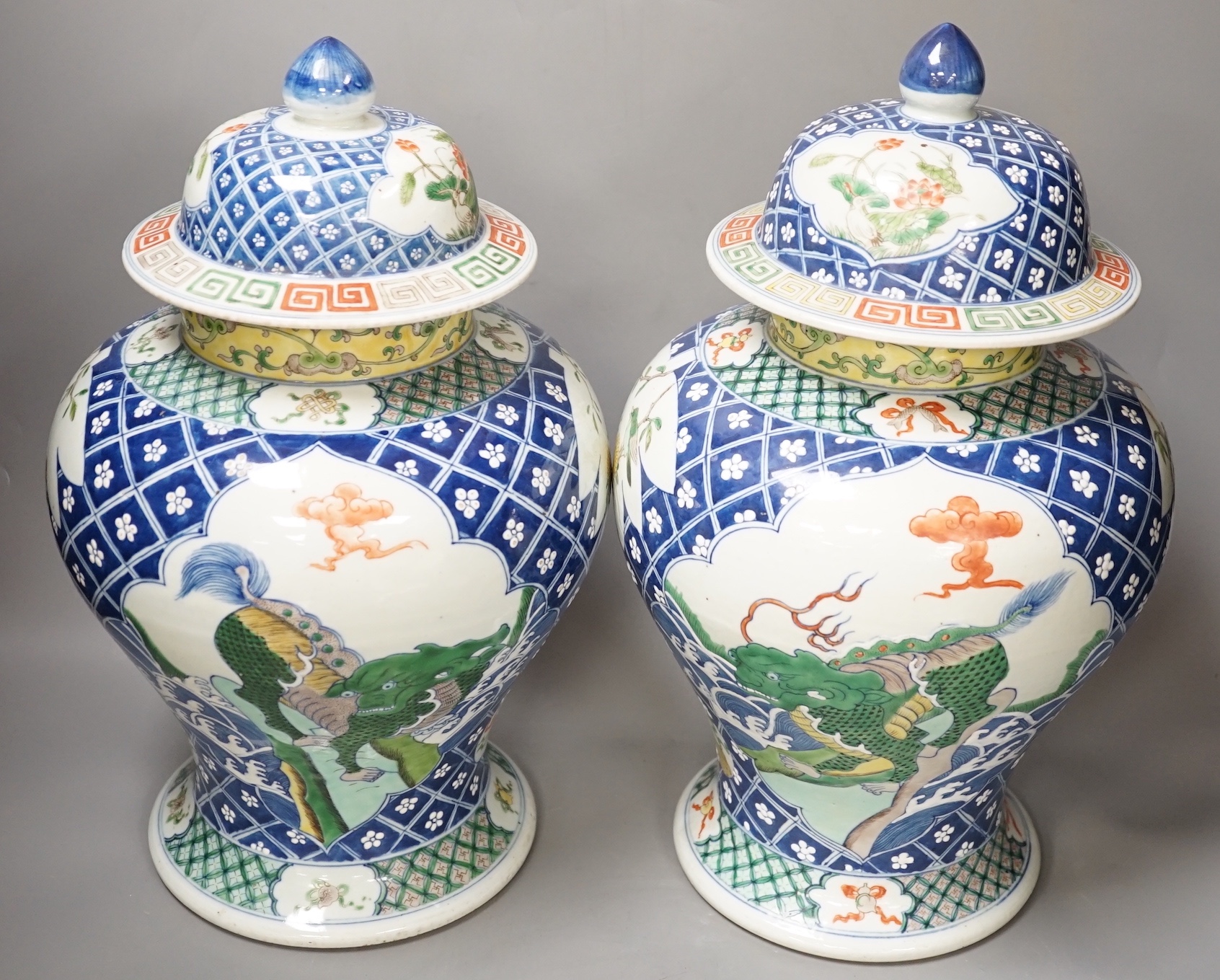 A pair of Chinese baluster jars and covers - 40cm high